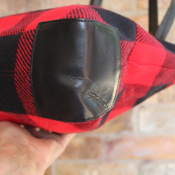 Pendleton 100% Wool / Leather Buffalo Plaid Tote Bag Shoulder Purse - Picture 7 of 15